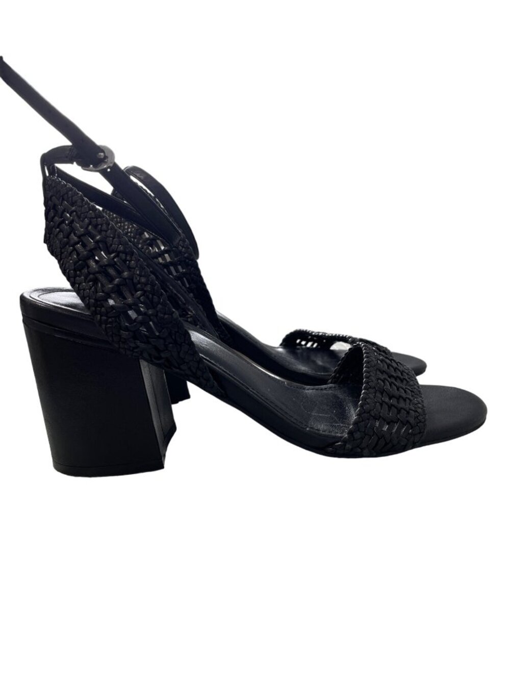 Marc Fisher Ltd Amere Sandal Size 7 Ankle Strap Black Woven Leather Party Chic
